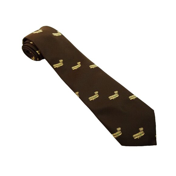 Dog on Biplane Airplane Vintage Tie Brown Necktie Benchmark - Picture 3 of 4